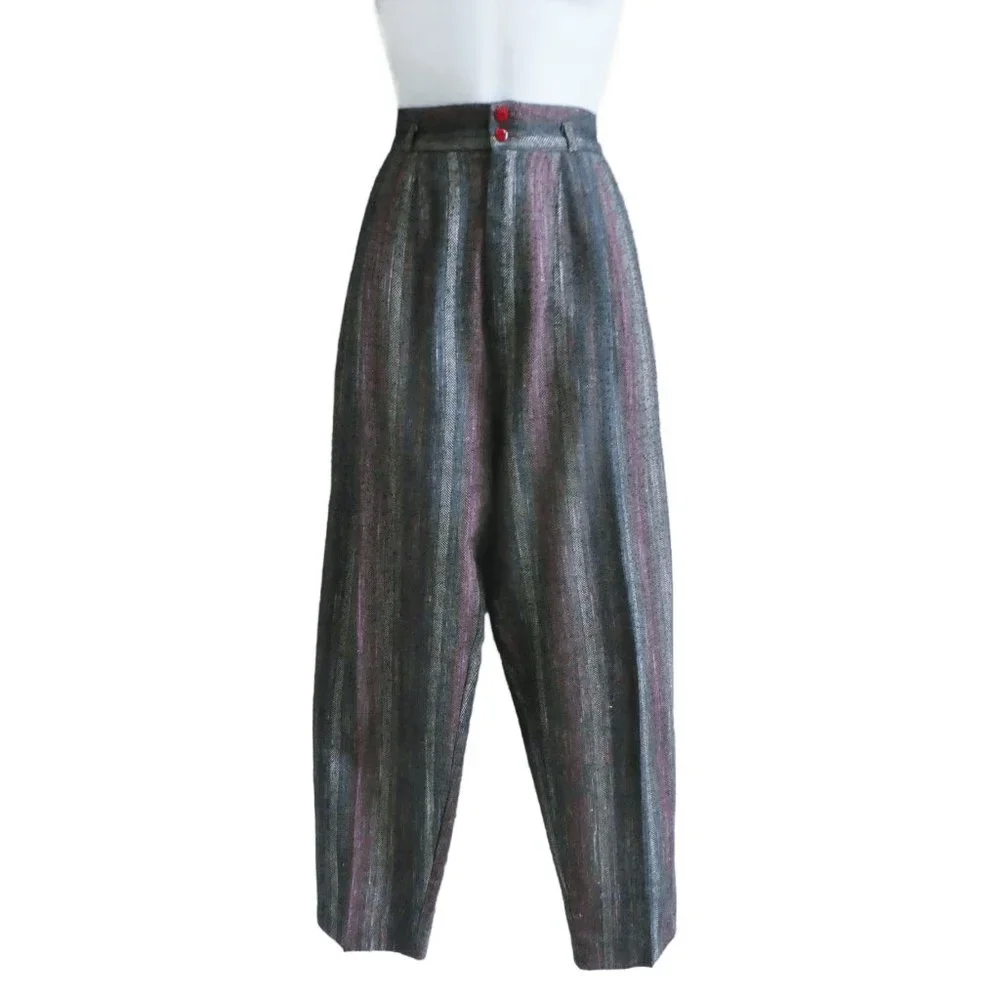 30x27 Vintage Happy Legs Rainbow Herringbone Trouser Pants High Waist Pockets L